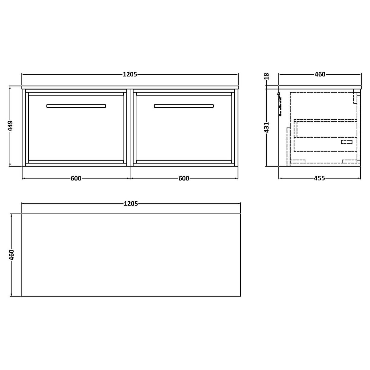 1200 WH 2-Drawer Unit & Worktop - Pebble Grey