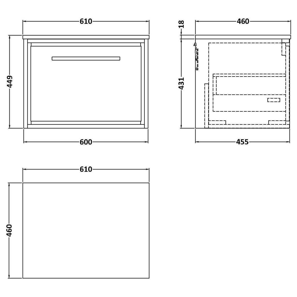 600 WH 1-Drawer Unit & Marble Top - Pebble Grey