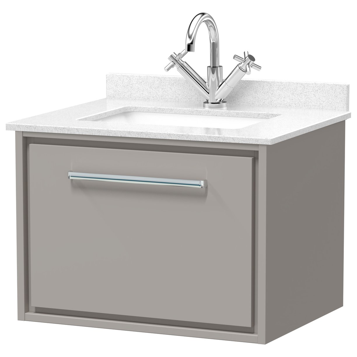 600 WH 1-Drawer Unit & Marble Basin 1TH - Pebble Grey