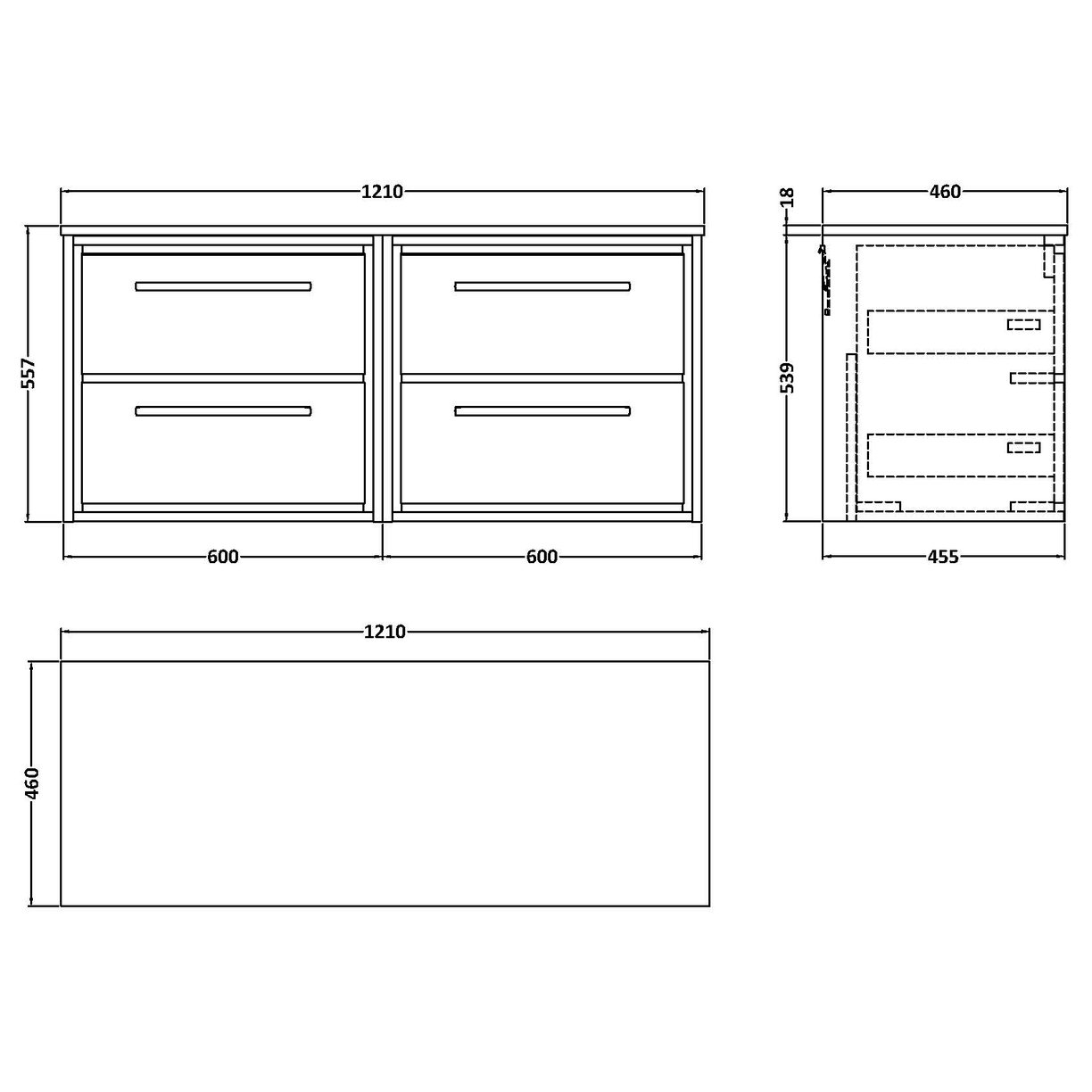 1200 WH 4-Drawer Unit & Marble Top - Pebble Grey