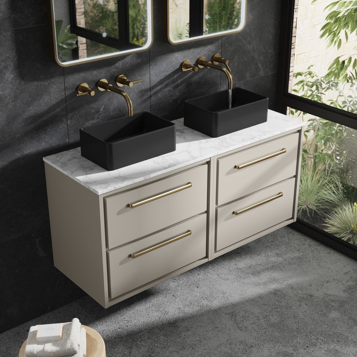 1200 WH 4-Drawer Unit & Marble Top - Pebble Grey