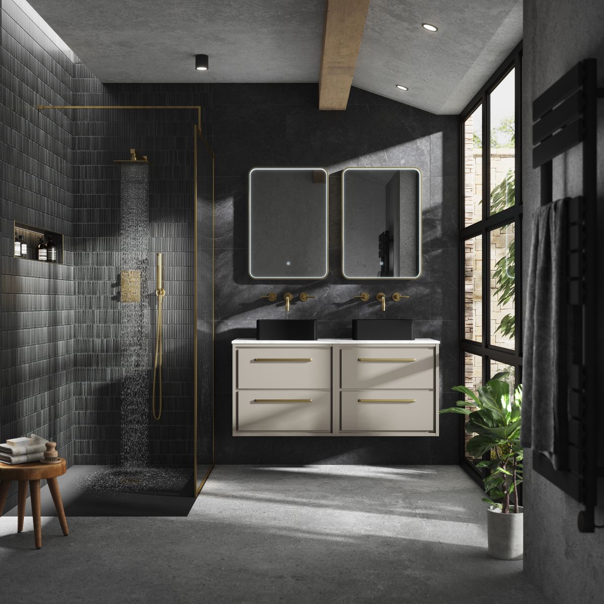 1200 WH 4-Drawer Unit & Marble Top - Pebble Grey