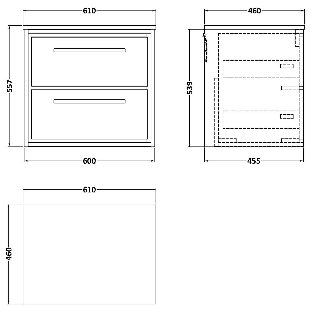 600 WH 2-Drawer Unit & Marble Top - Pebble Grey