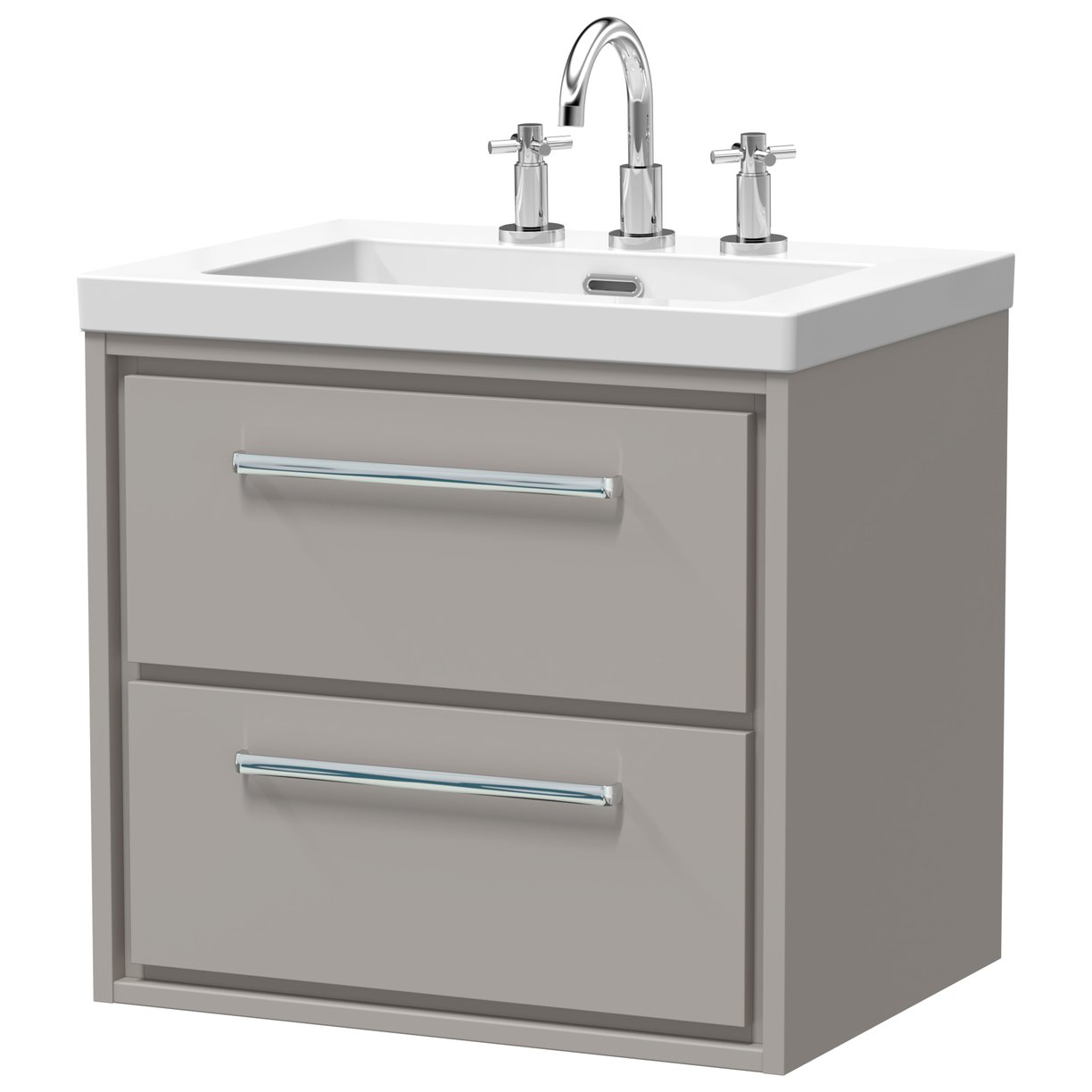 600 WH 2-Drawer Unit Contemp Basin 3TH - Pebble Grey