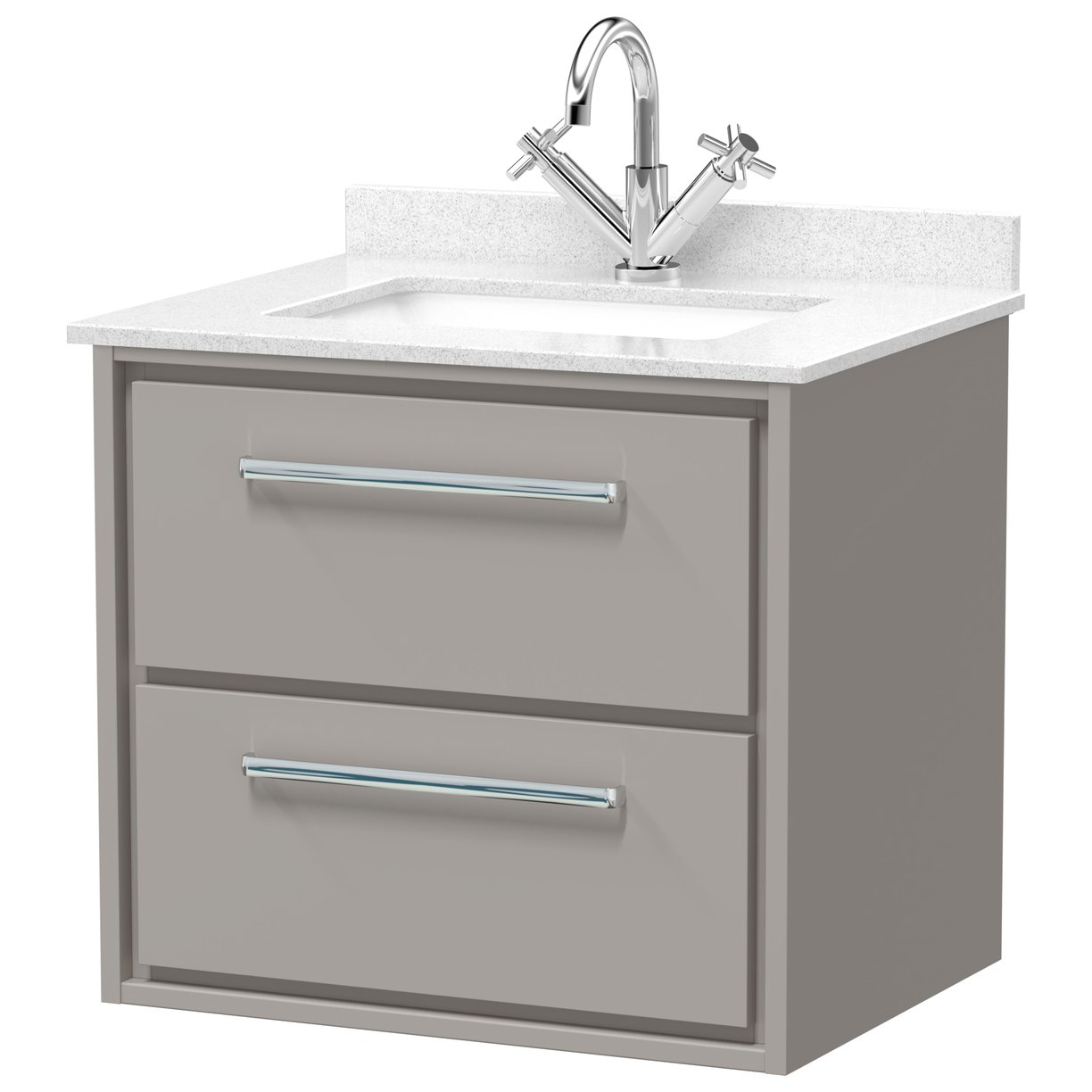 600 WH 2-Drawer Unit & Marble Basin 1TH - Pebble Grey