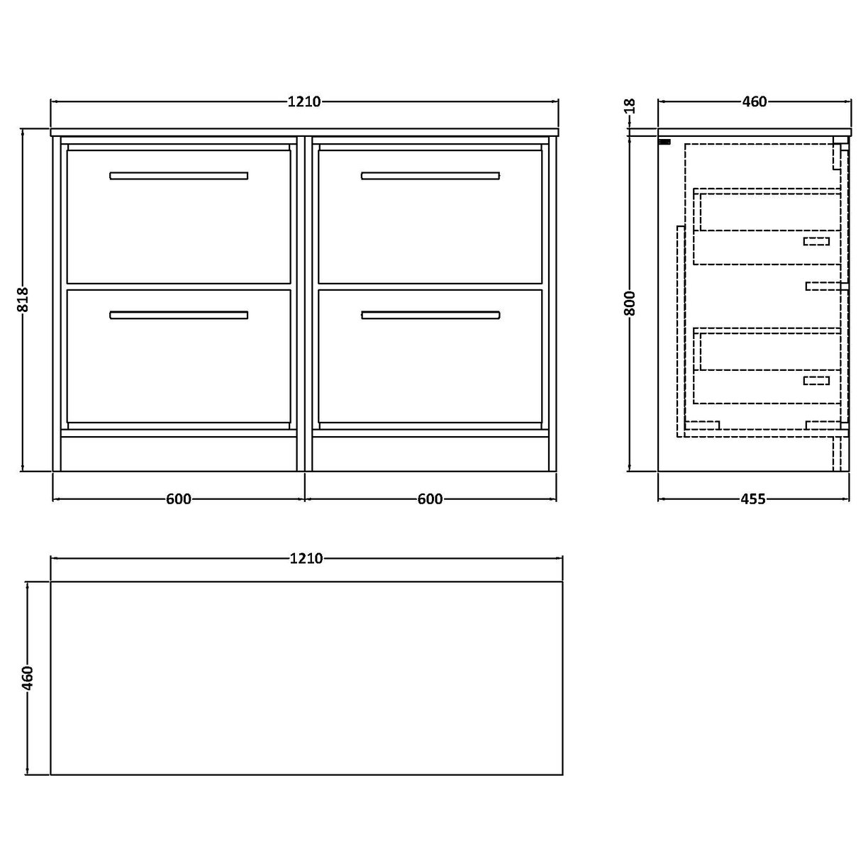 1200 FS 4-Drawer Unit & Marble Top - Pebble Grey