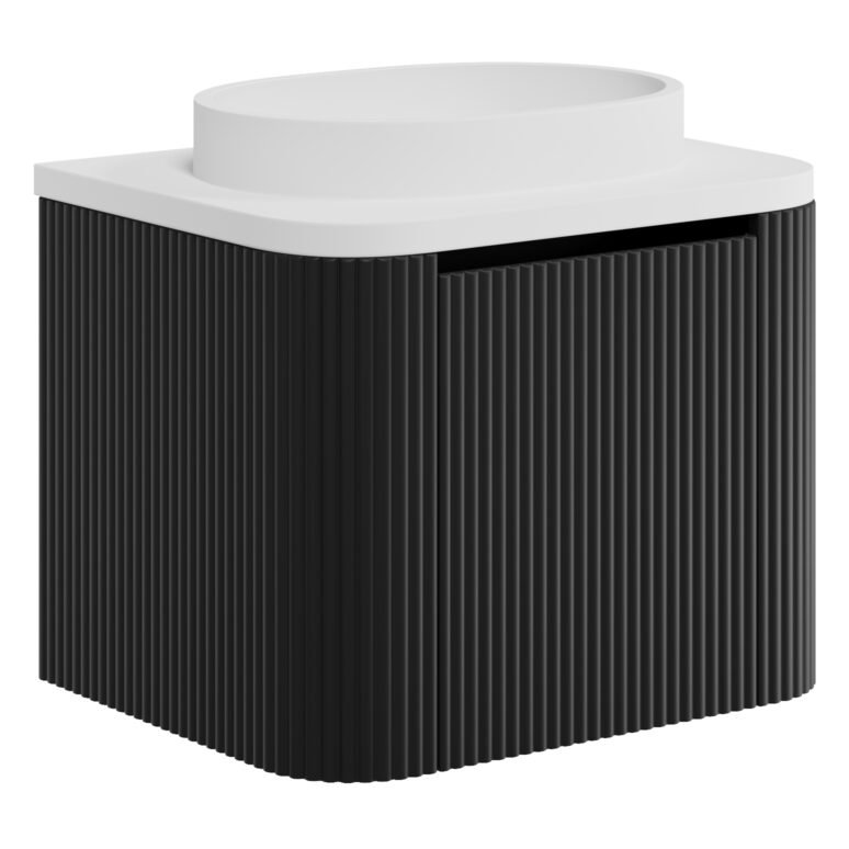 Linea 600 Curved Wall Hung Vanity Unit, Counter Top Basin & Frame