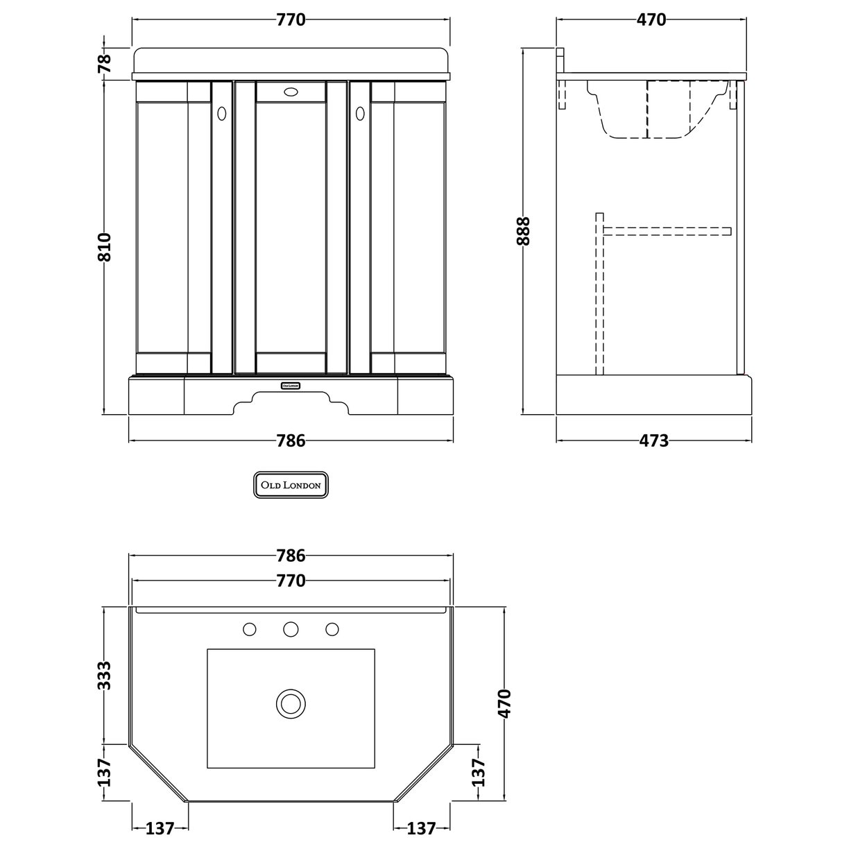 750 3-Door Angled Unit & Marble Top 3Th  - Storm Grey