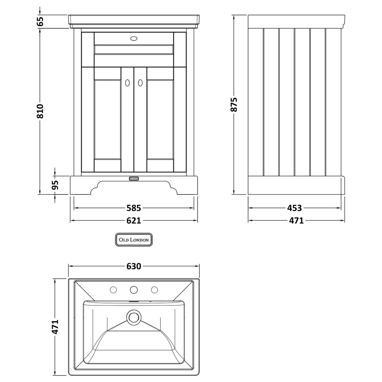 600 2-Door Unit & Classic Basin 3Th - Storm Grey