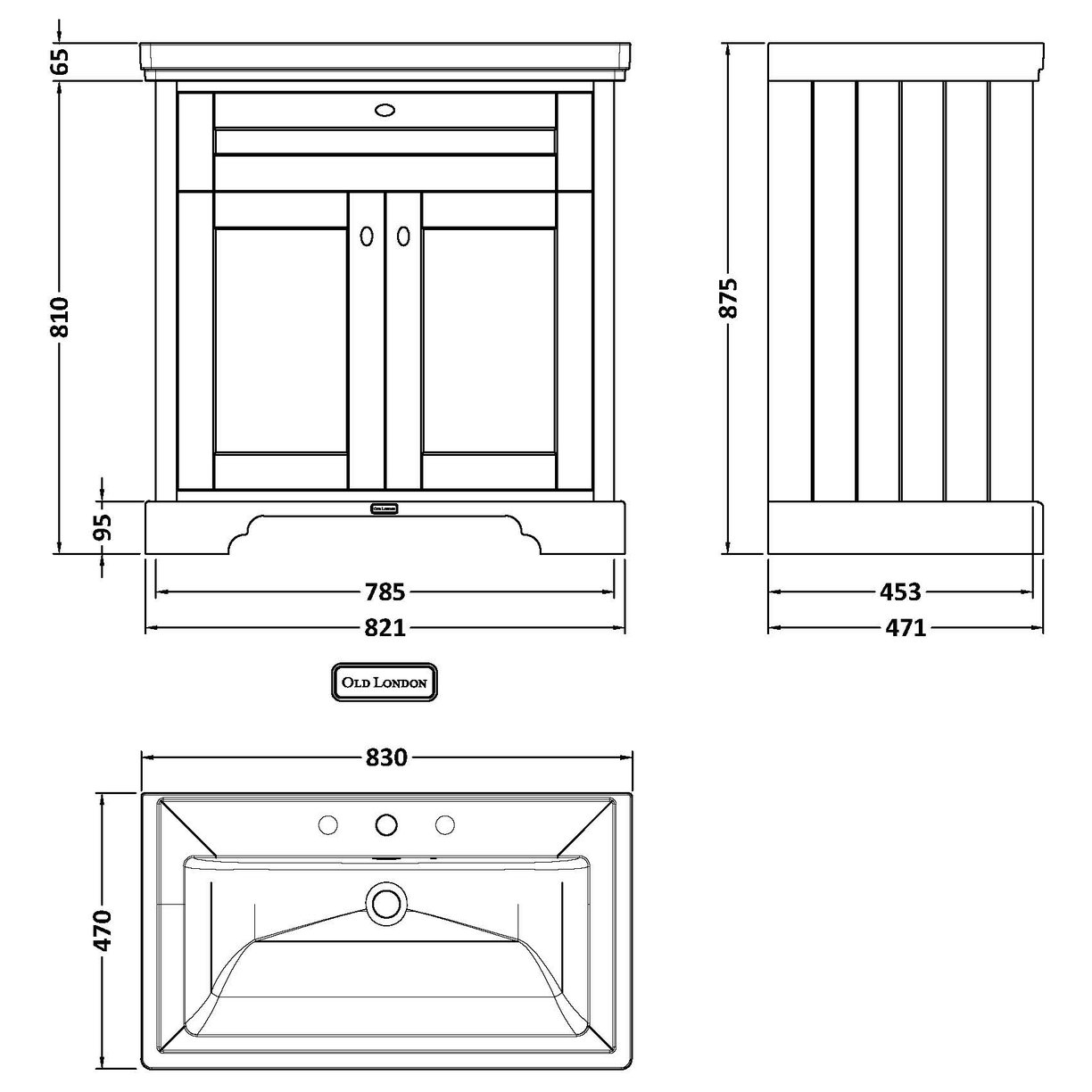 800 2-Door Unit & Classic Basin 3Th - Storm Grey