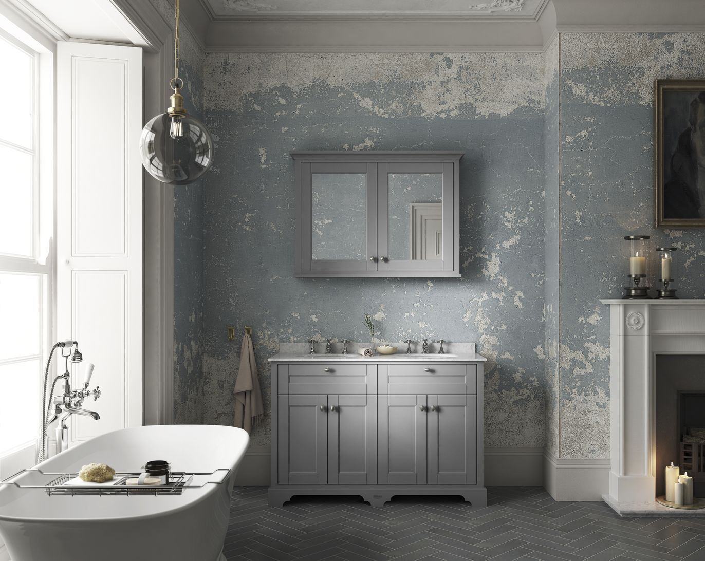 1200Mm Cabinet & Double Marble Top (3Th) - Storm Grey