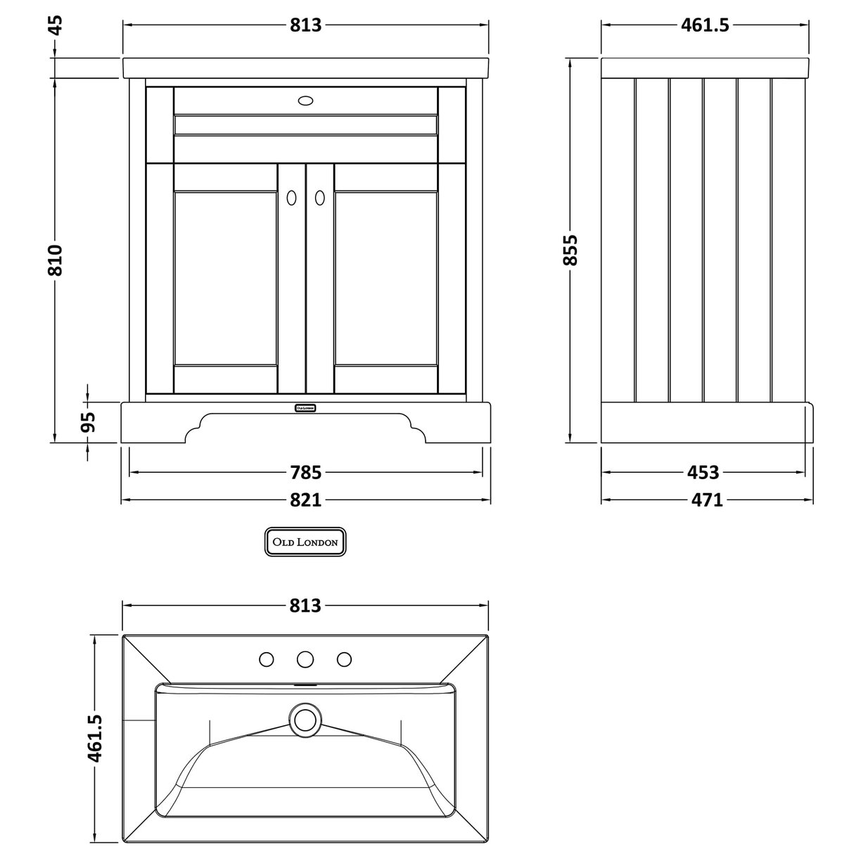 800 2-Door Unit & Contemporary Basin 3TH - Storm Grey