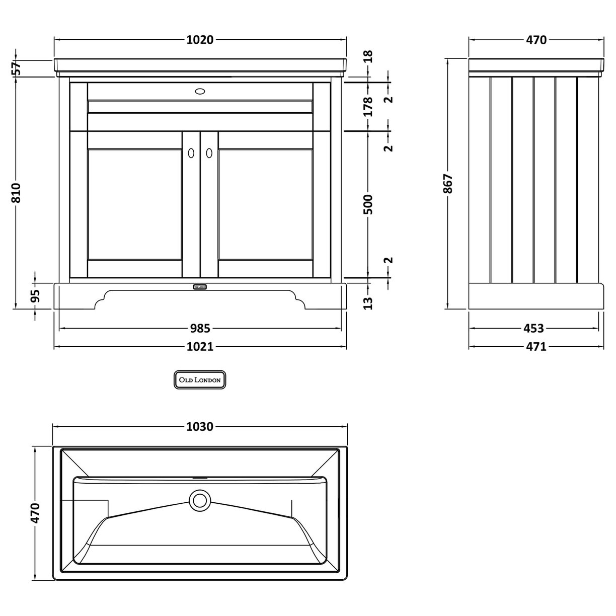 1000 2-Door Unit & Classique Basin 0TH - Twilight Blue