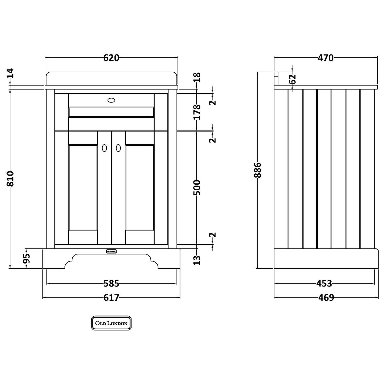 600 2-Door Unit & Square Marble Top 1Th - Timeless Sand