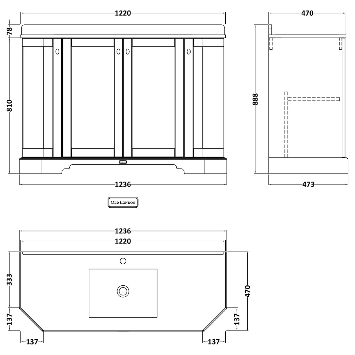1200 4-Door Angled Unit & Marble Top 1Th - Timeless Sand