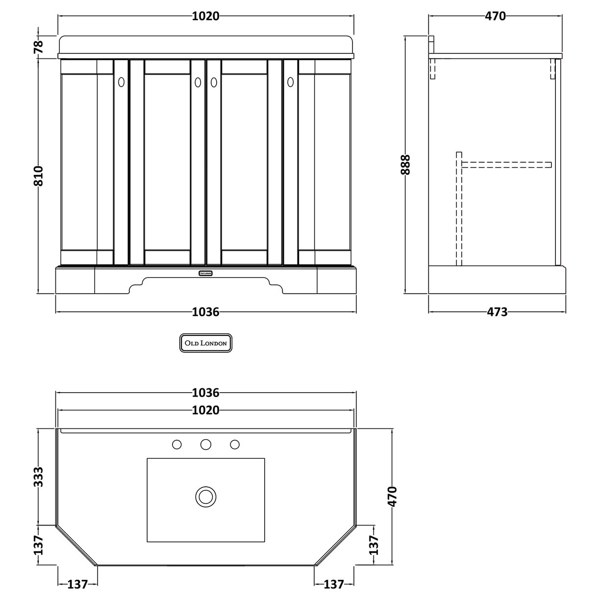 1000 4-Door Angled Unit & Marble Top 3Th - Timeless Sand