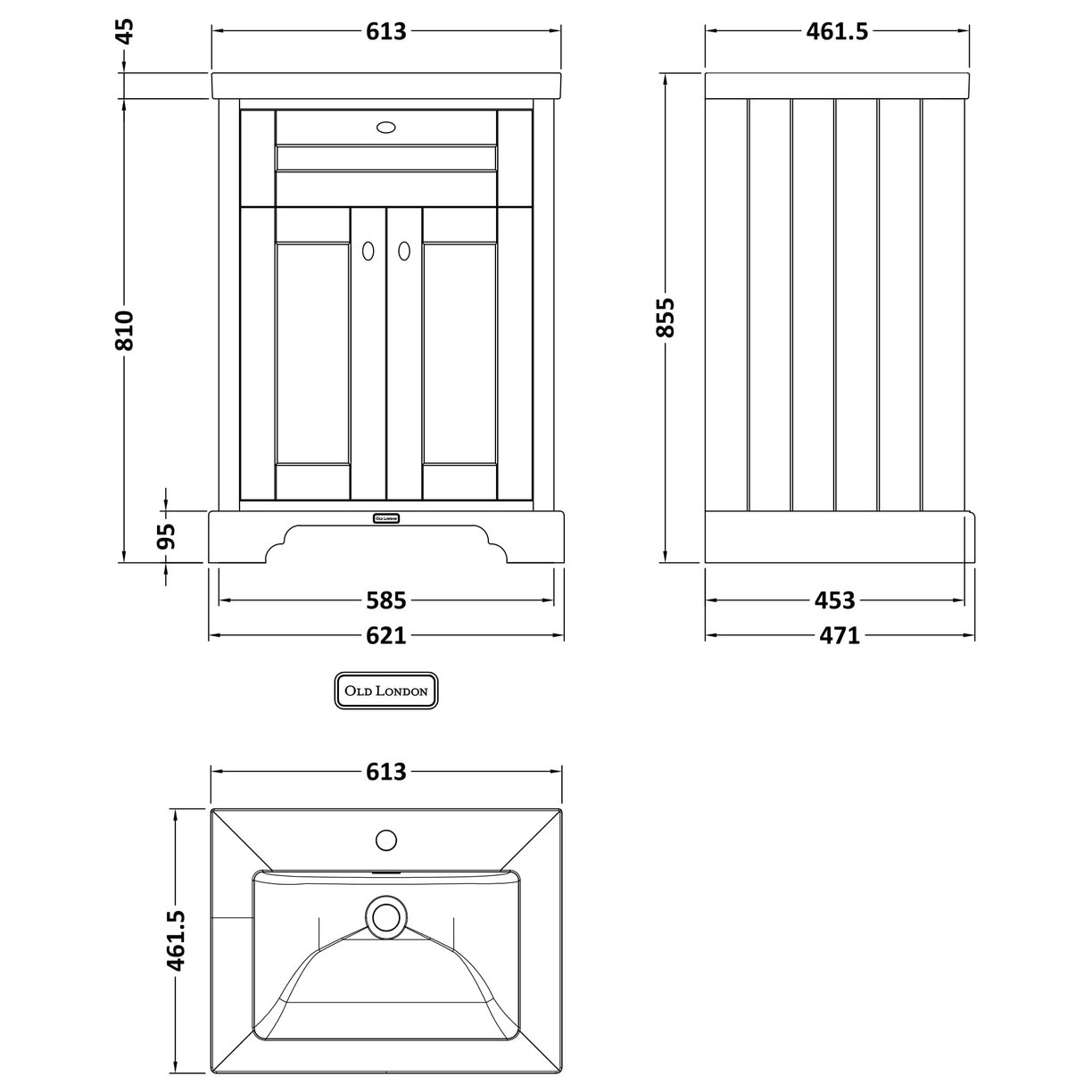 600 2-Door Unit & Contemporary Basin 1TH - Hunter Green