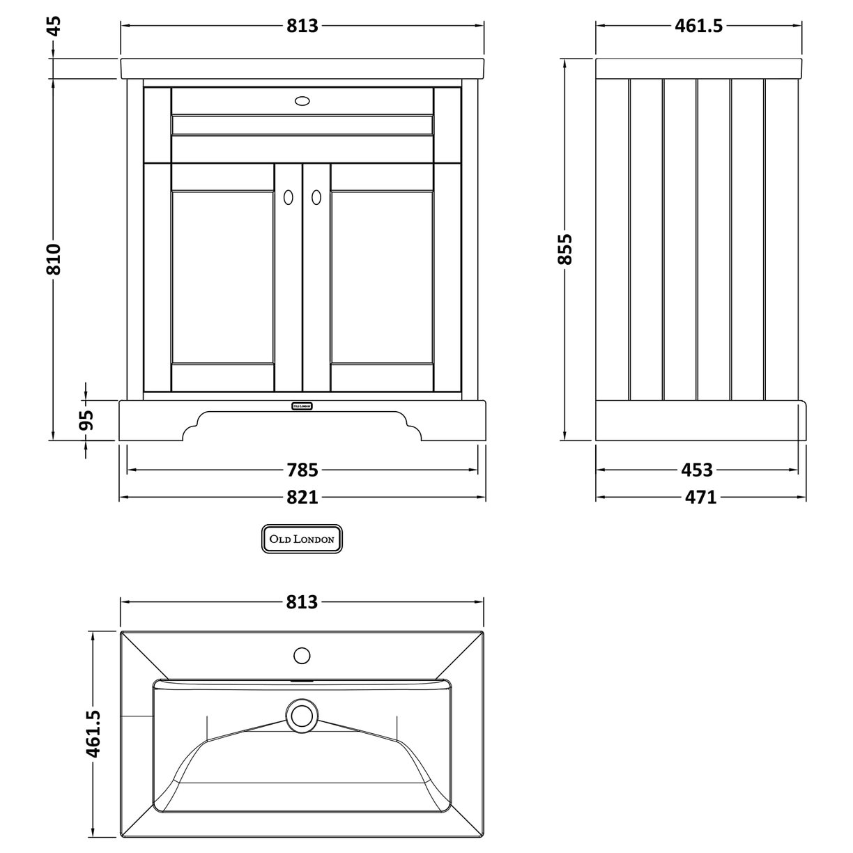 800 2-Door Unit & Contemporary Basin 1TH - Hunter Green