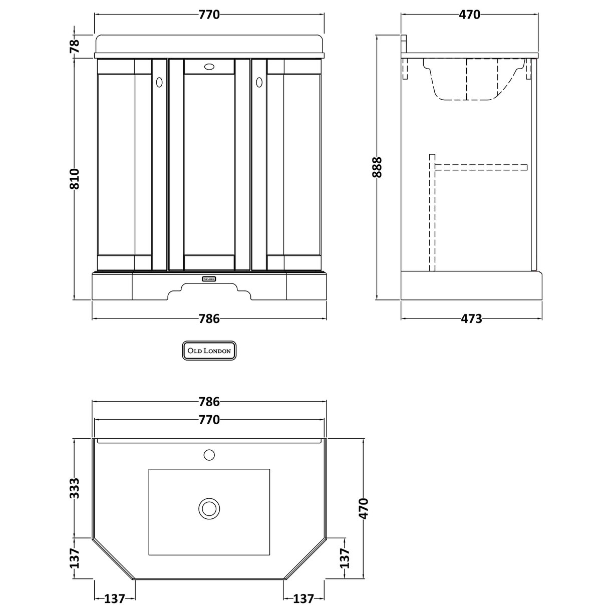 750 3-Door Angled Unit & Marble Top 1TH  - Hunter Green