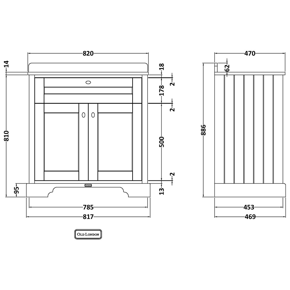 800 2-Door Unit & Square Marble Top 1Th - Hunter Green