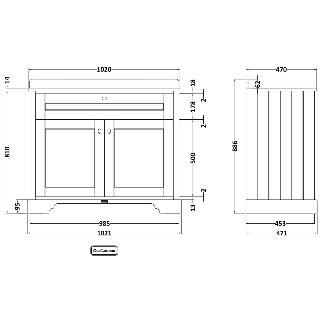 1000 2-Door Unit & Square Marble Top 1Th - Hunter Green
