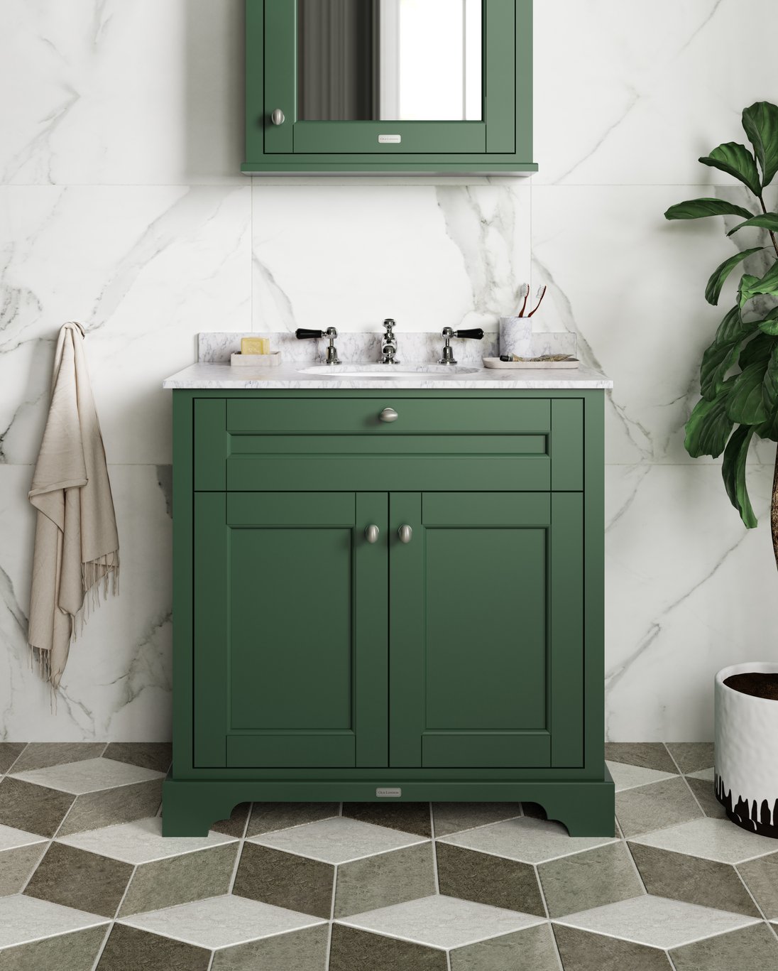 1000Mm Cabinet & Marble Top (1Th) - Hunter Green