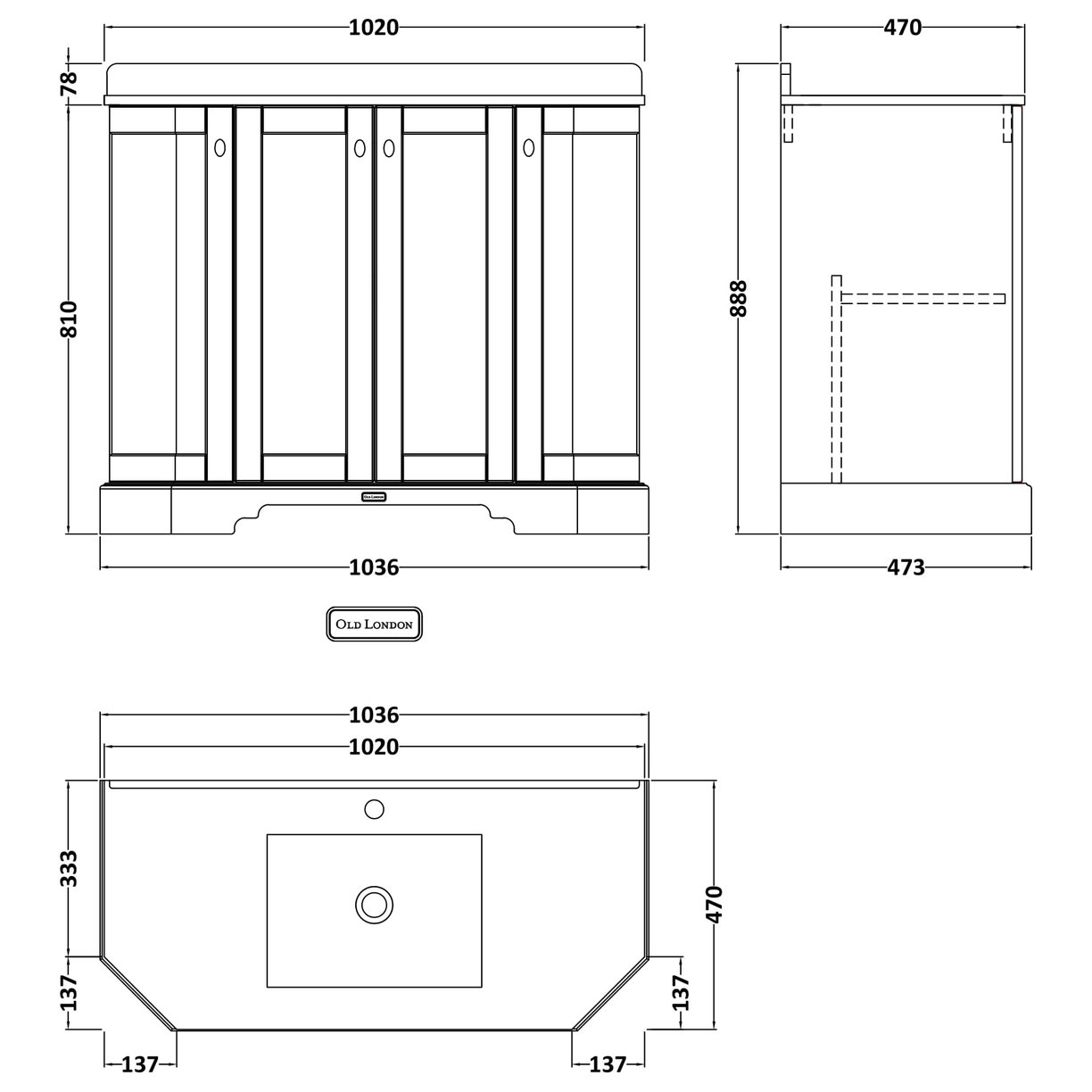 1000 4-Door Angled Unit & Marble Top 1TH - Hunter Green