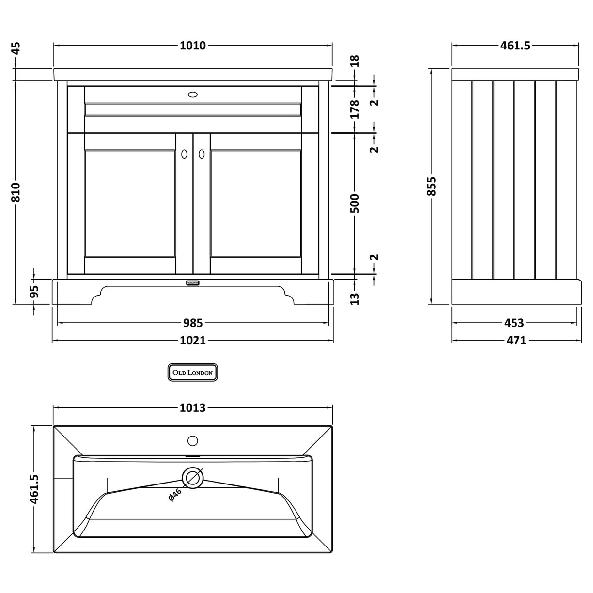 1000 2-Door Unit & Contemporary Basin 1T - Hunter Green