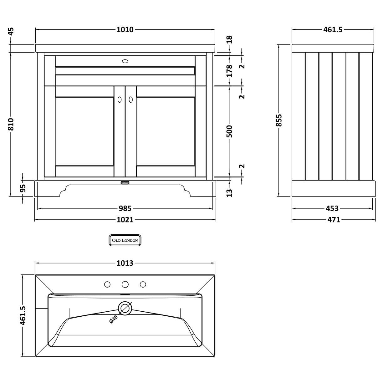 1000 2-Door Unit & Contemporary Basin 3T - Hunter Green
