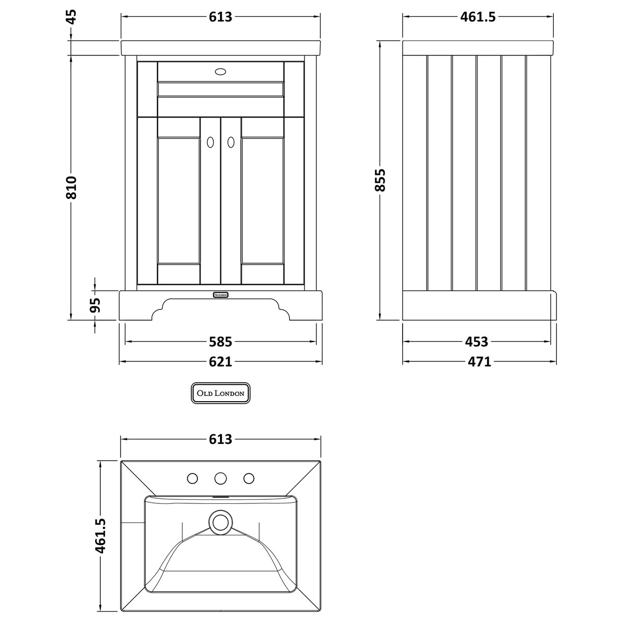 600 2-Door Unit & Contemporary Basin 3TH - Hunter Green