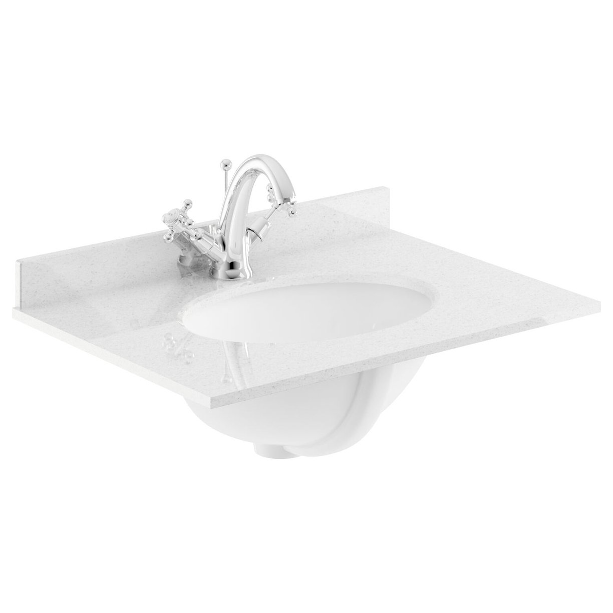 600mm Oval Single Bowl Marble Top 1TH - White