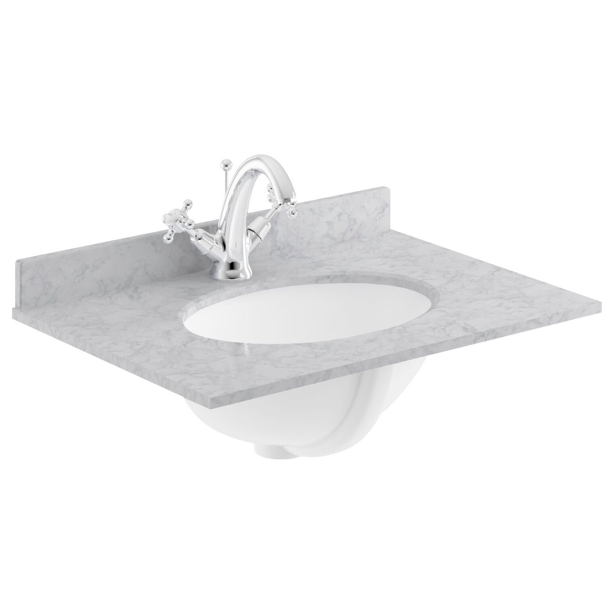 600mm Oval Single Bowl Marble Top 1TH - Grey