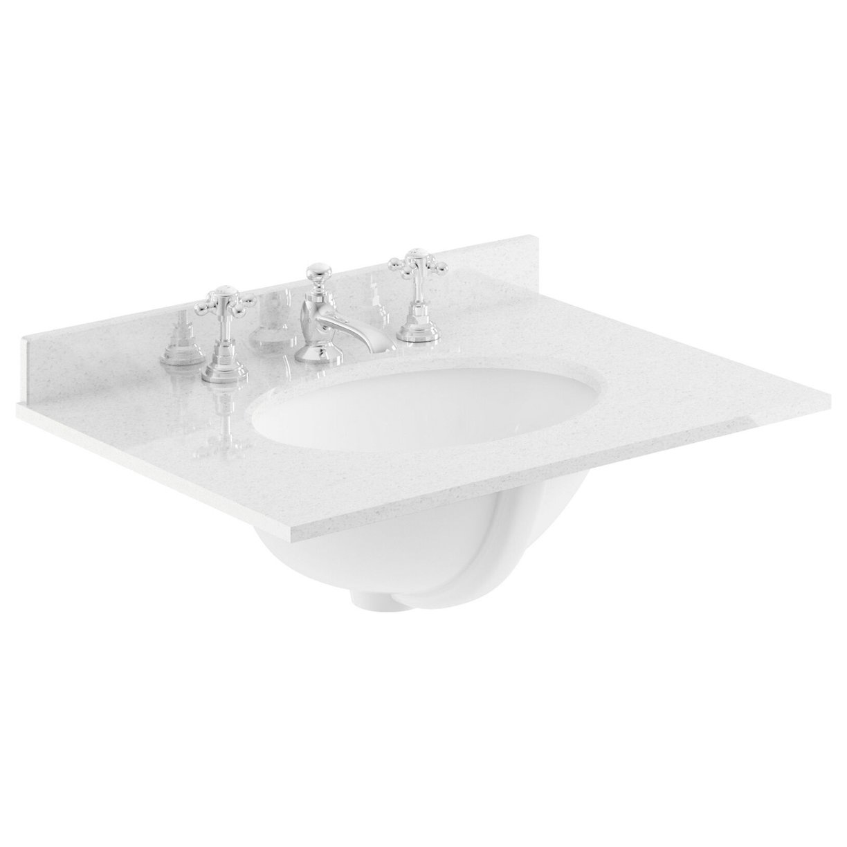 600mm Oval Single Bowl Marble Top 3TH - White