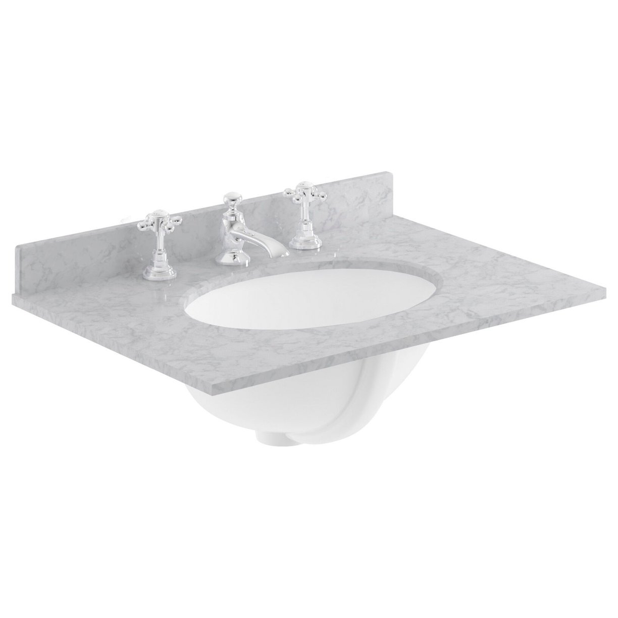 600mm Oval Single Bowl Marble Top 3TH - Grey