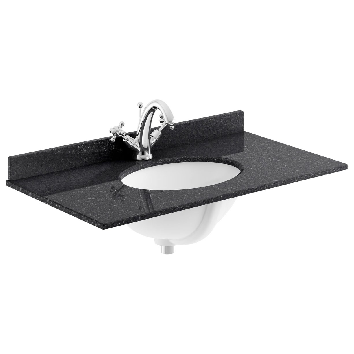 800mm Oval Single Bowl Marble Top 1TH - Black