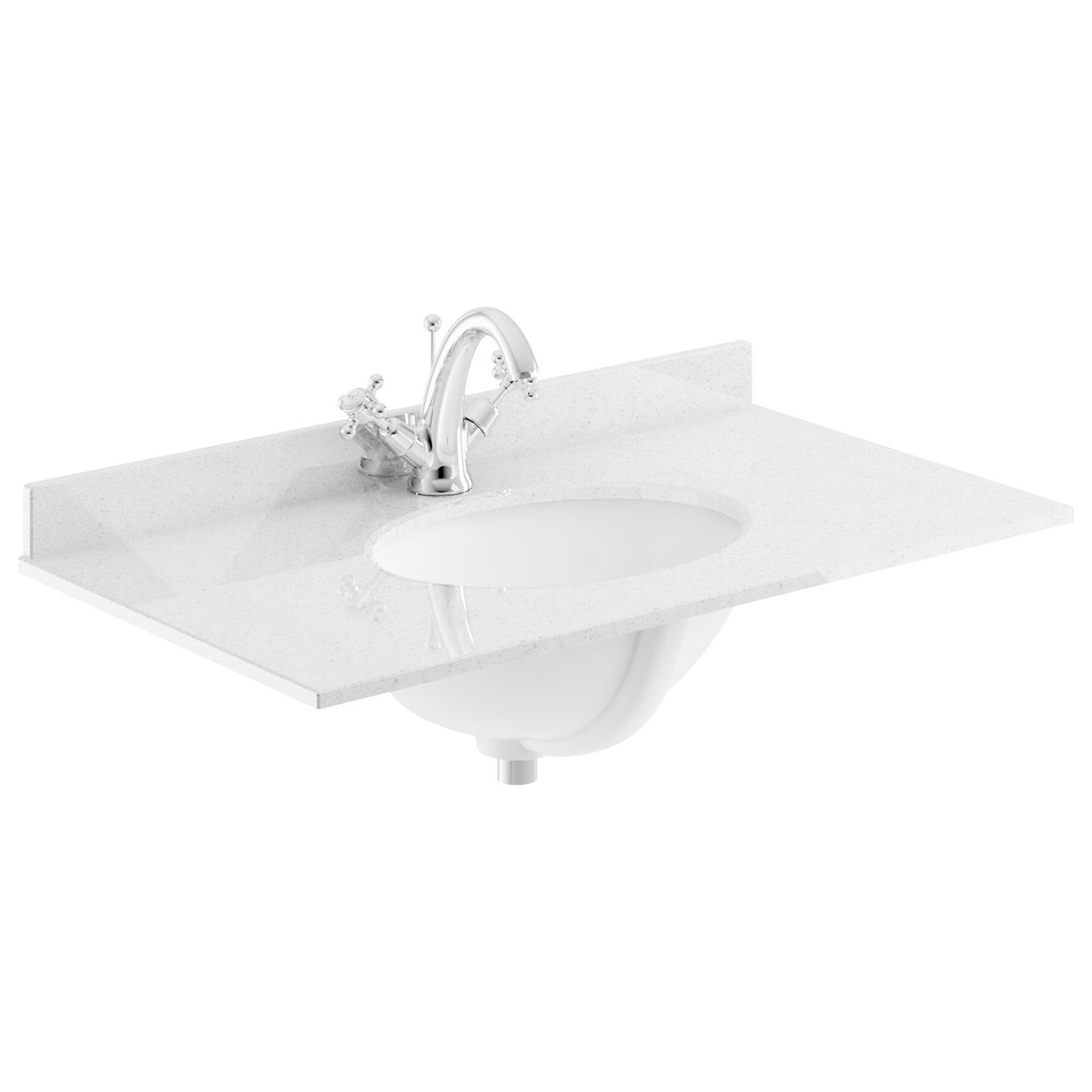 800mm Oval Single Bowl Marble Top 1TH - White