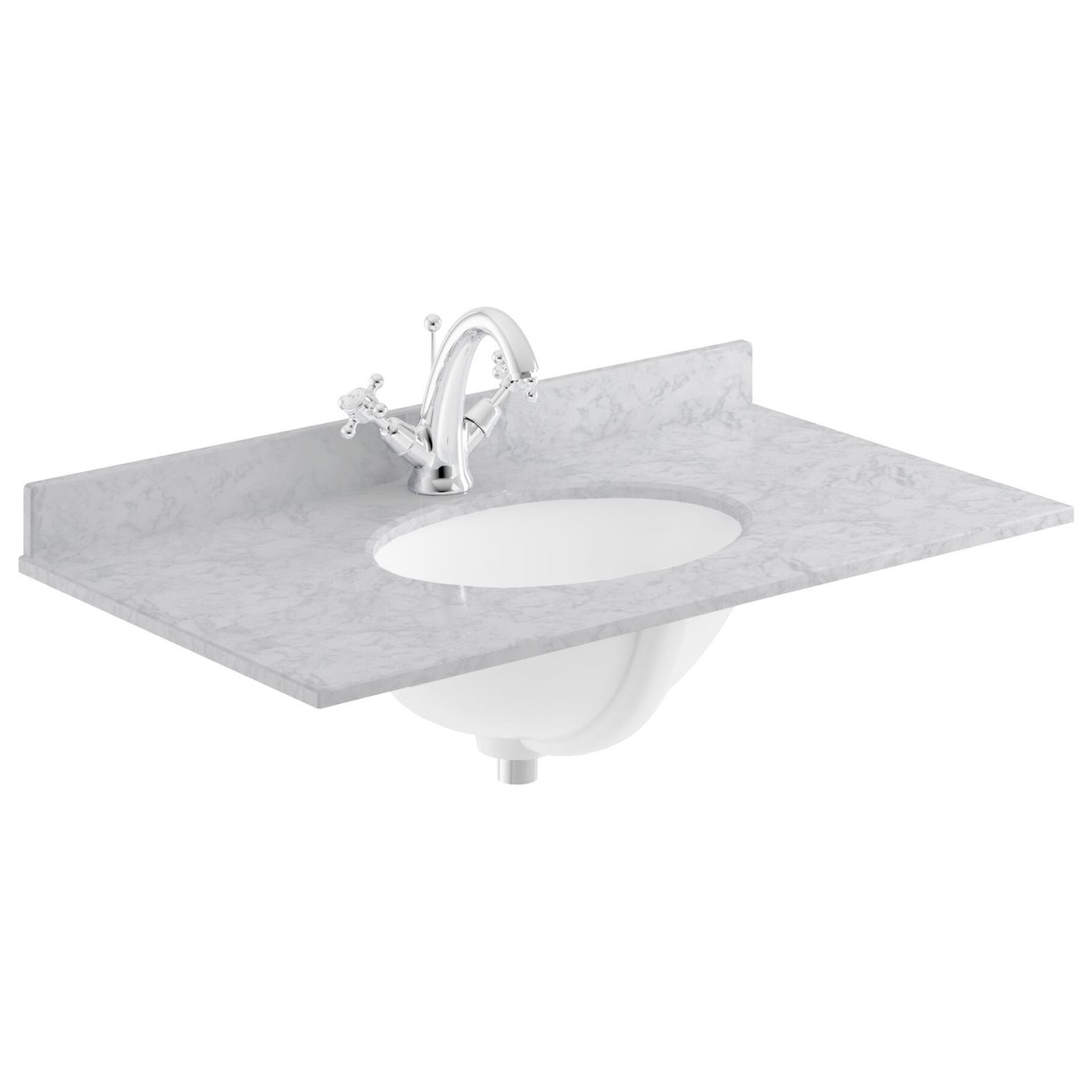 800mm Oval Single Bowl Marble Top 1TH - Grey