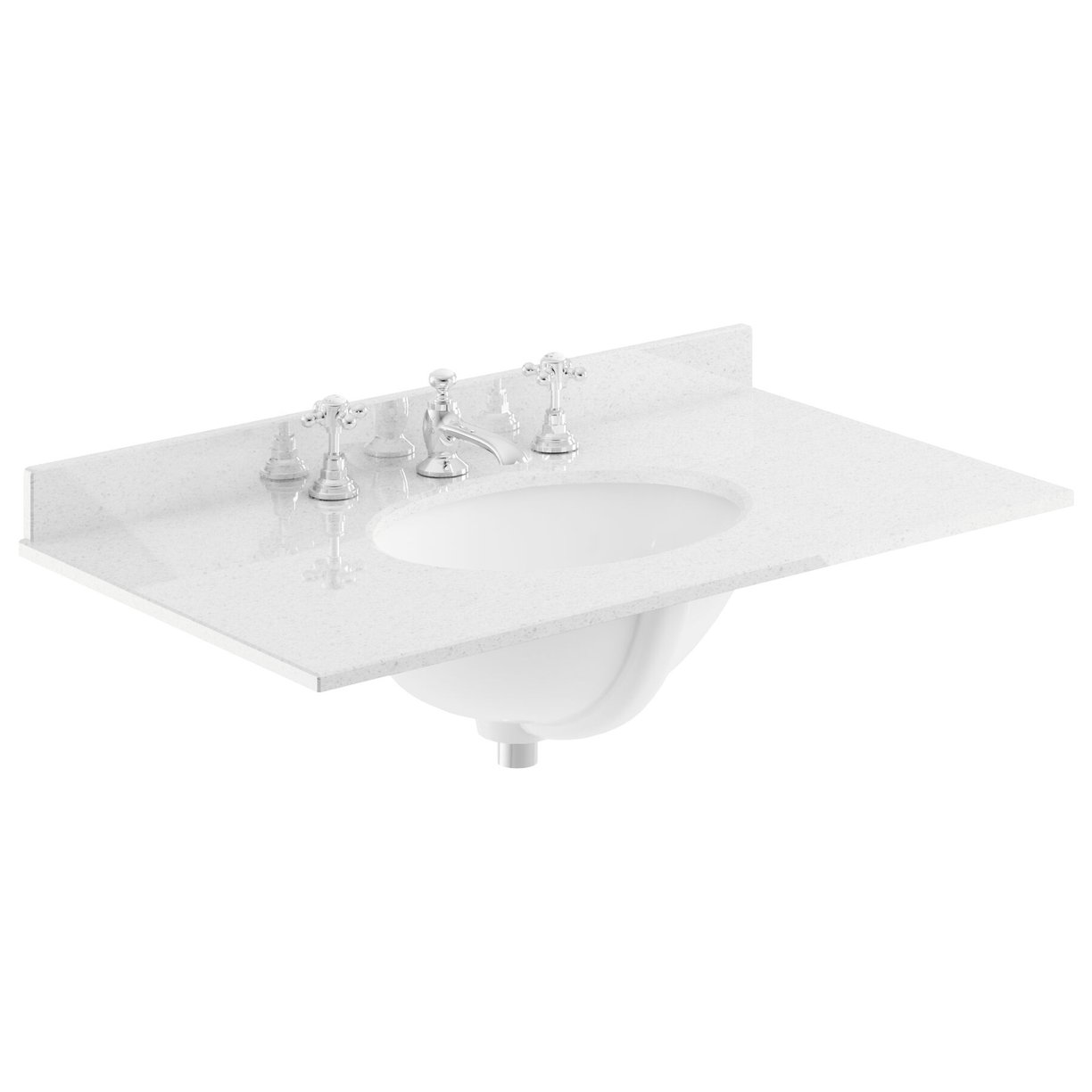 800mm Oval Single Bowl Marble Top 3TH - White