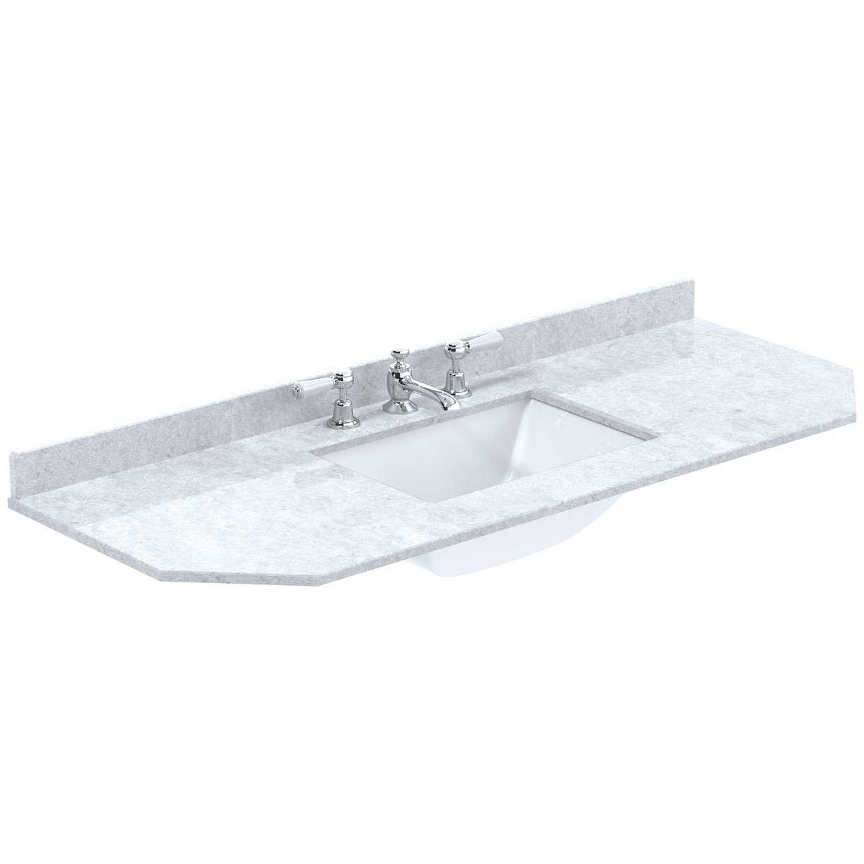 1200 Single Bowl Angled Marble Top 3Th - White
