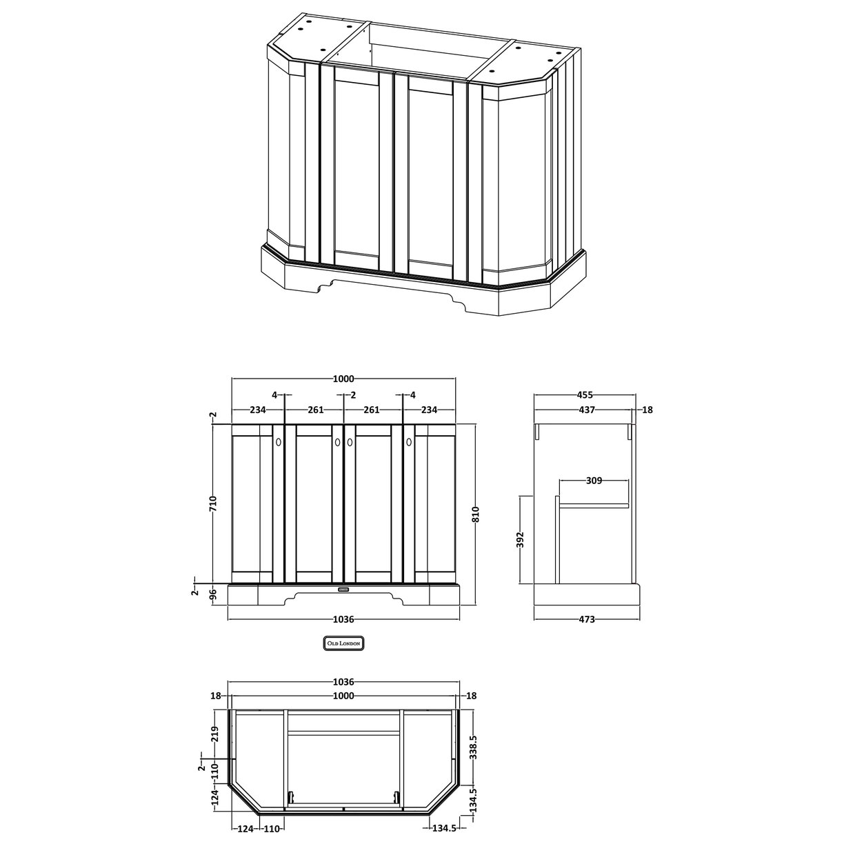 1000 4-Door Angled Basin Unit - Storm Grey