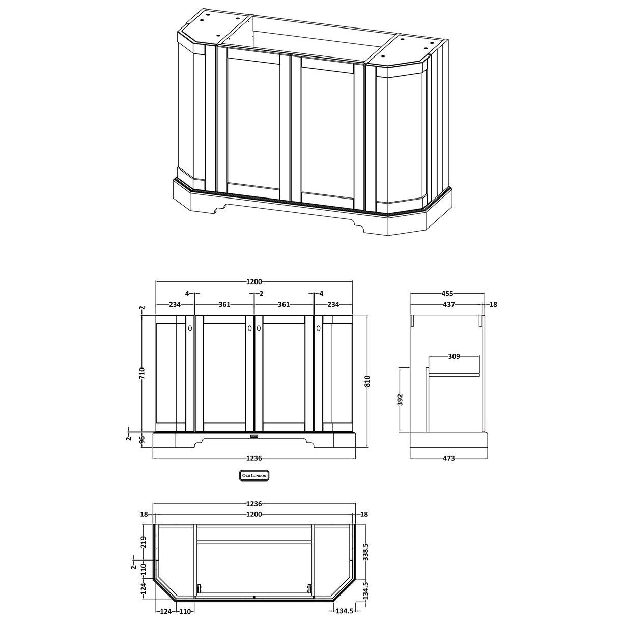 1200 4-Door Angled Basin Unit - Twilight Blue