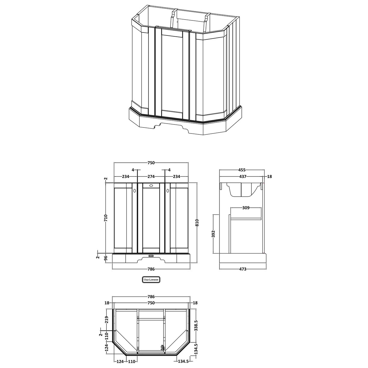 750 3-Door Angled Basin Unit - Timeless Sand