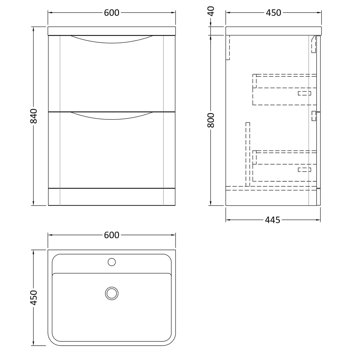 600 F/S 2-Drawer Unit & Polymarble Basin