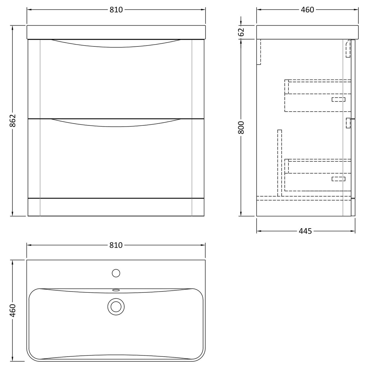 800mm Floor Standing 2 Drawer Vanity & Thin Edge Ceramic Basin