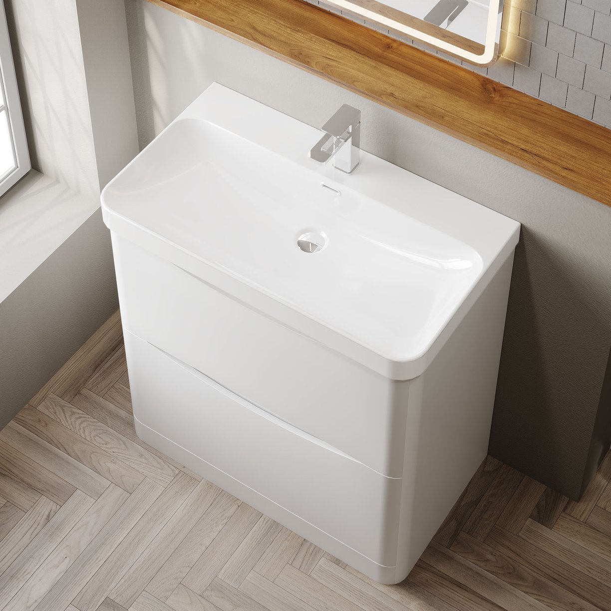 800mm Floor Standing 2 Drawer Vanity & Thin Edge Ceramic Basin