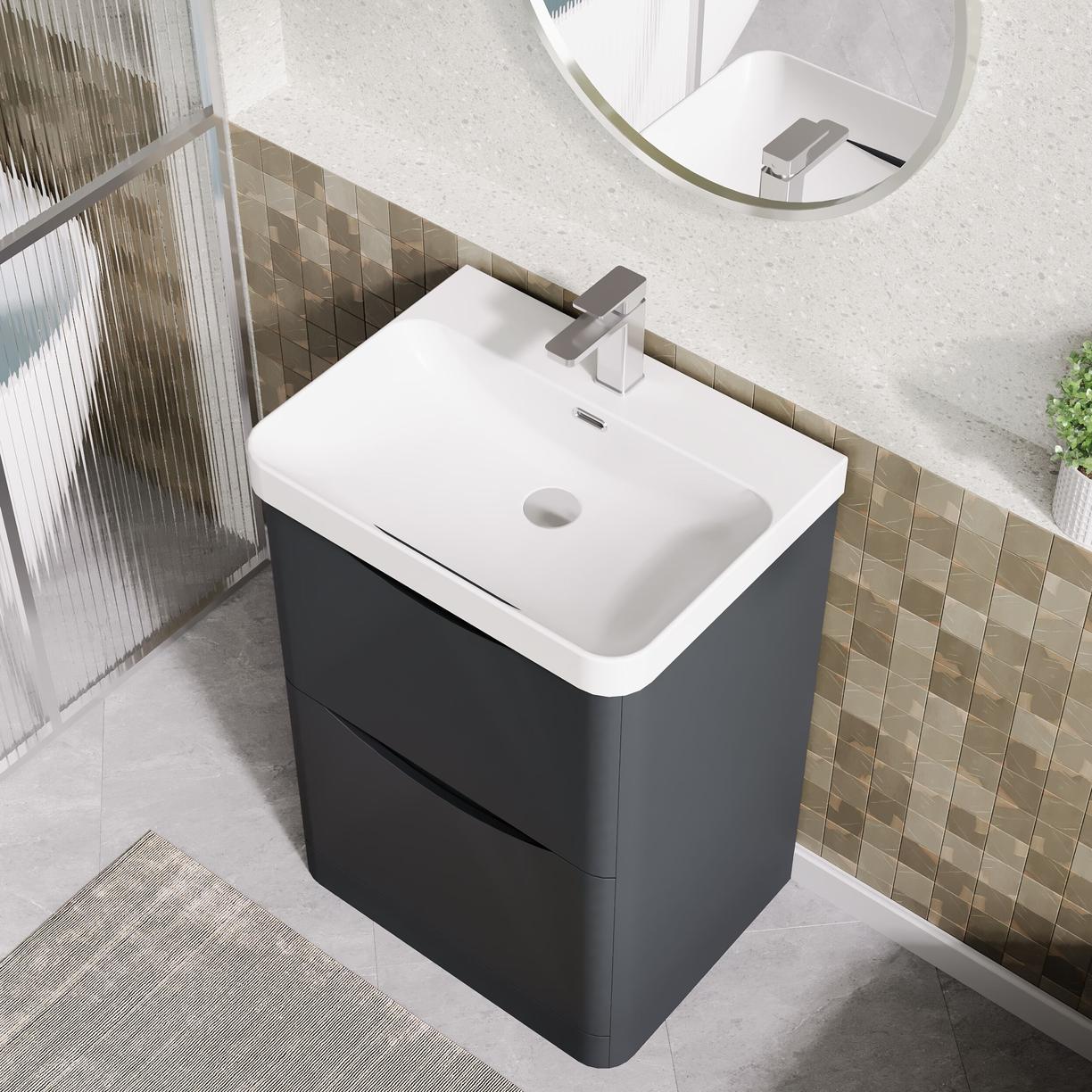600mm Floor Standing 2 Drawer Vanity & Thin Edge Ceramic Basin