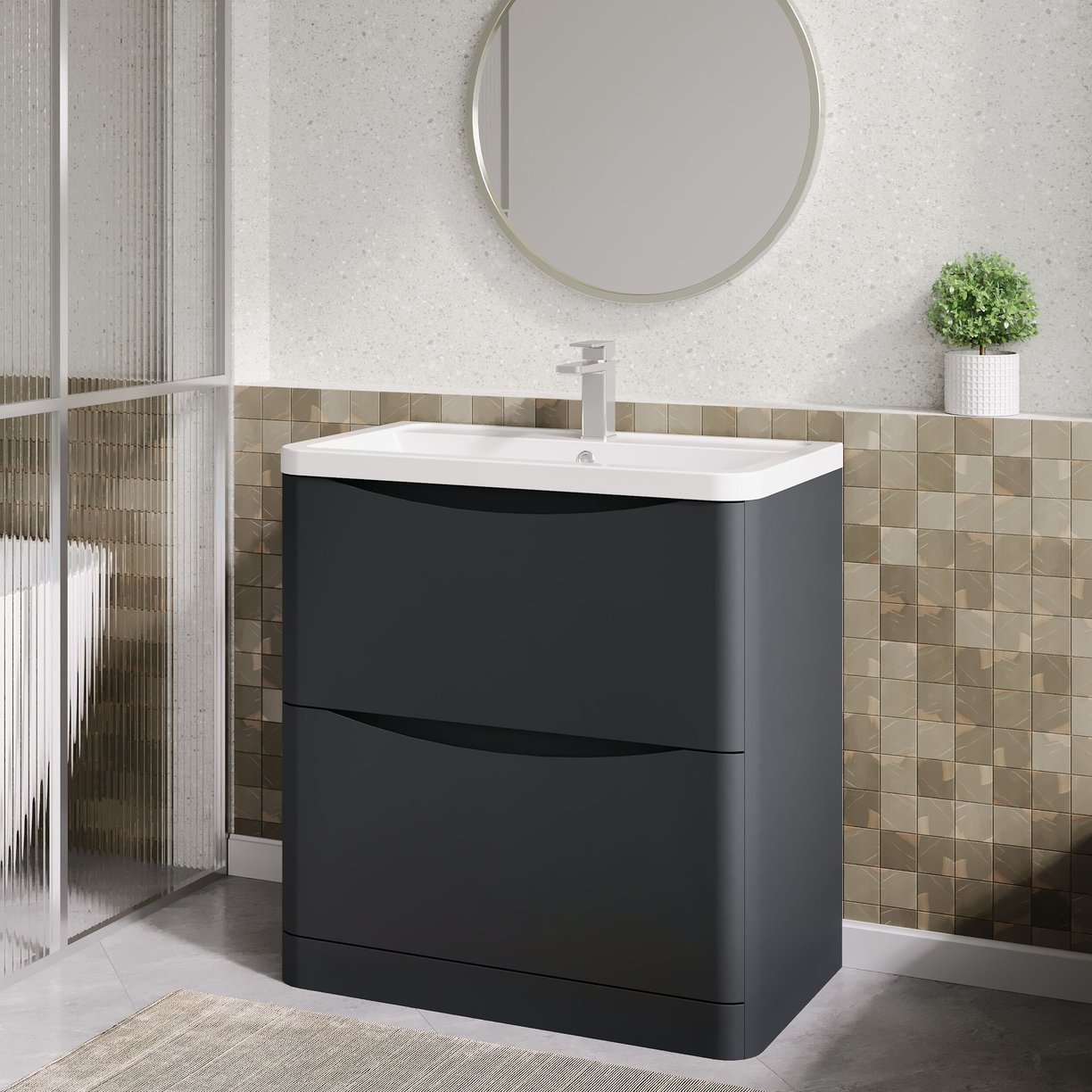 800mm F/S 2-Drawer Unit & Ceramic Basin - Satin Soft Black