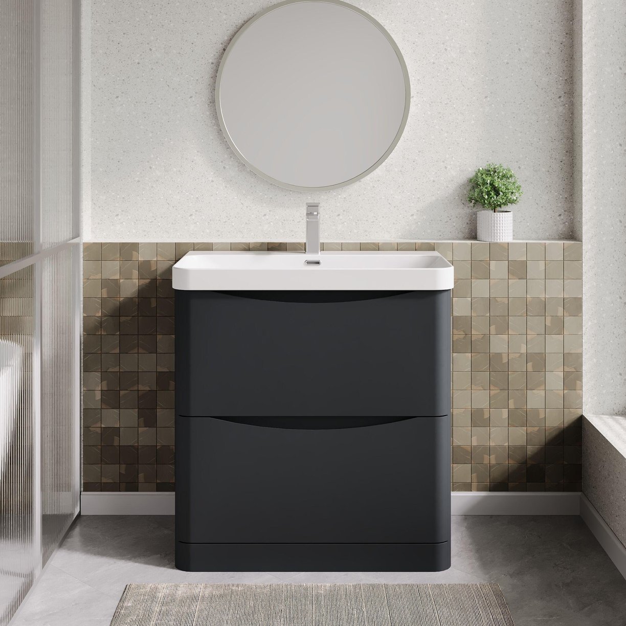 800mm Floor Standing 2 Drawer Vanity & Thin Edge Ceramic Basin