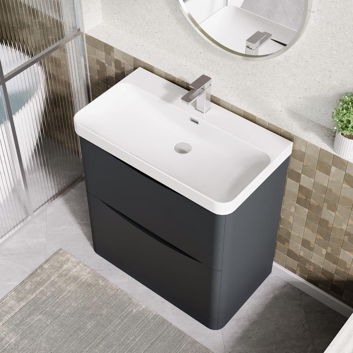 800mm Floor Standing 2 Drawer Vanity & Thin Edge Ceramic Basin