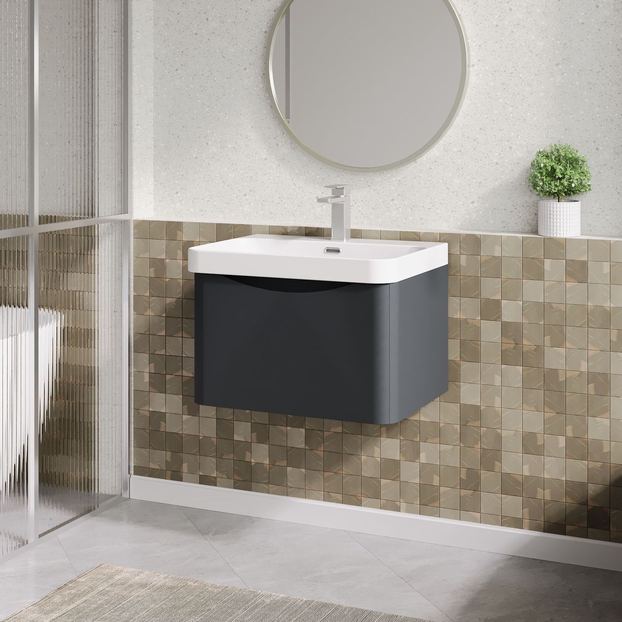 600mm Wall Hung 1 Drawer Vanity & Thin Edge Ceramic Basin